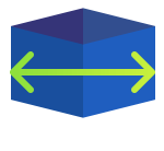 Blue box icon with green double ended arrow