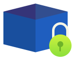 Blue box icon with green padlock