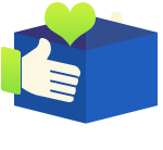 Blue box icon with green heart