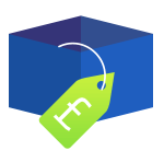 Blue box icon with green £ price tag